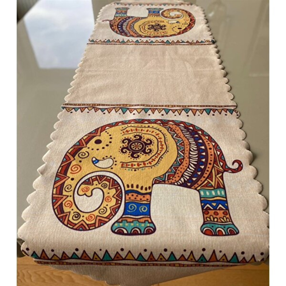 Fil Desenli 40*140 cm Lazer Kesim Runner - 40 x 100 cm - Renkli Masa Örtüsü Fiyatı