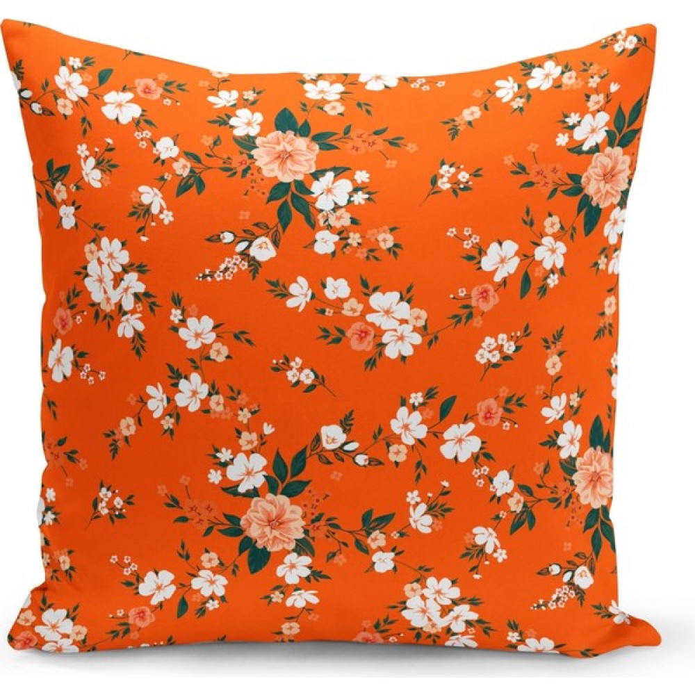 Filamente Çift Taraflı Dijital Baskı Kırlent Kılıfı Çiçek Bahçesi - 43 x 43 cm - Turuncu Kırlent / Mobilya Yastığı Fiyatı