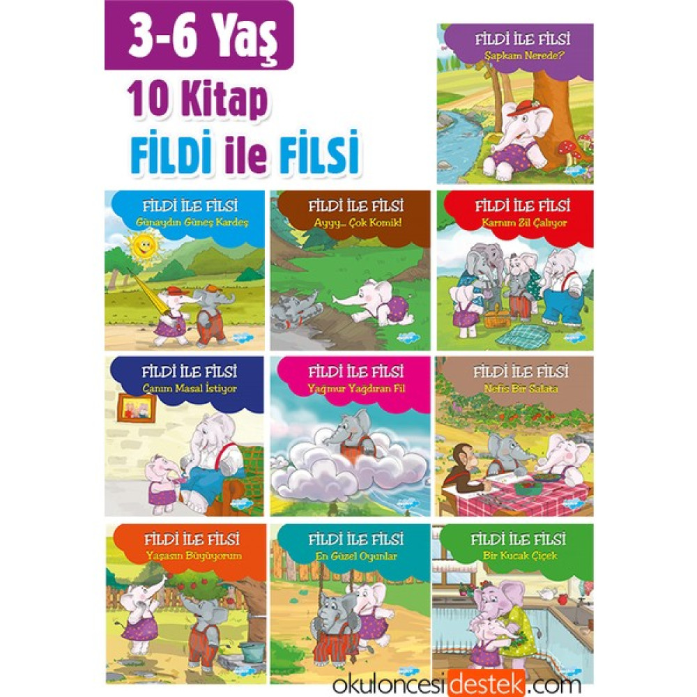 Fildi ile Filsi 3 6 Yaş 10 Kitaplık Hikaye Öykü Seti Okul Öncesi Eğitici & Öğretici Kitaplar Fiyatı