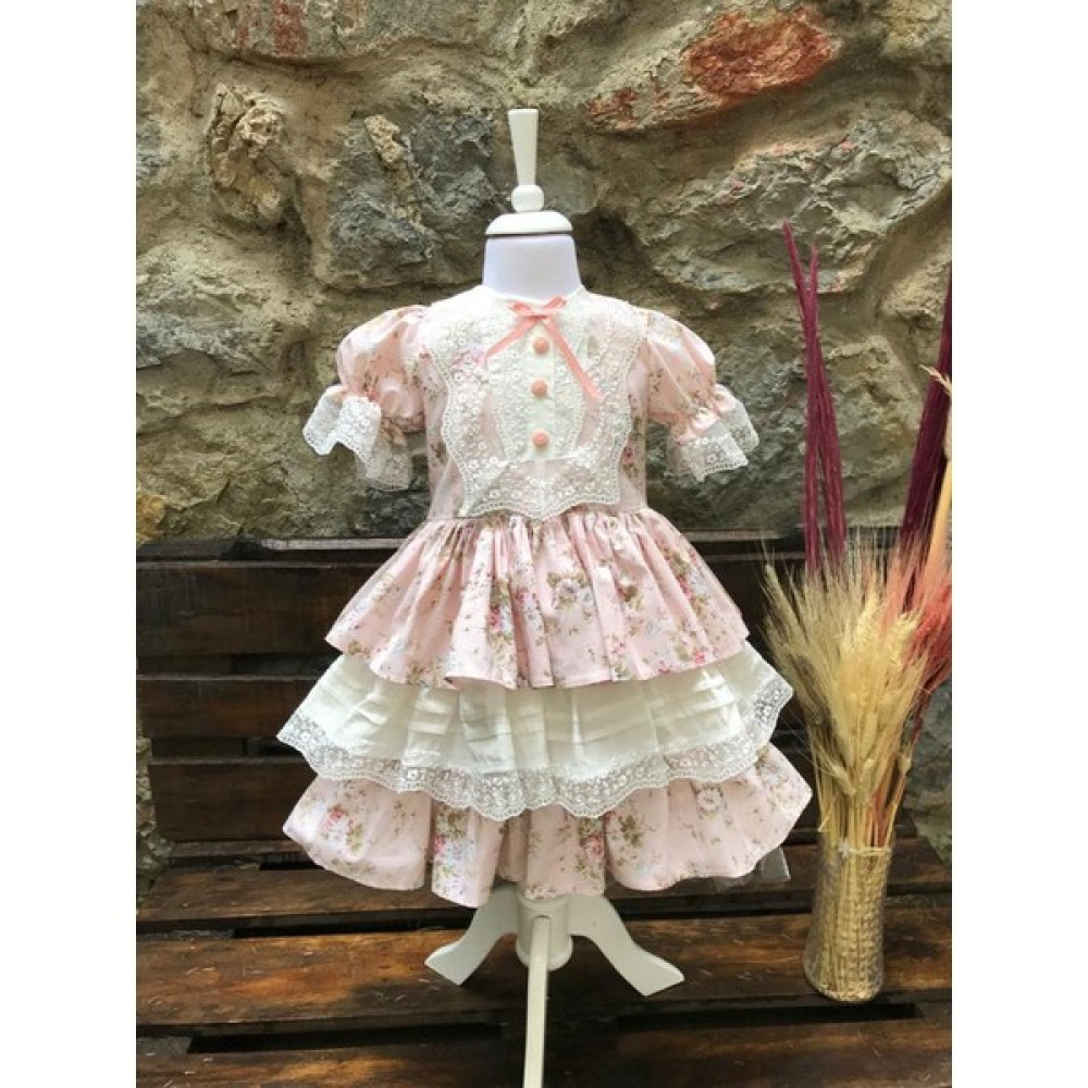Filiz Şanal Vintage Pembe Katlı Kız Çocuk Elbisesi Elbise Fiyatı