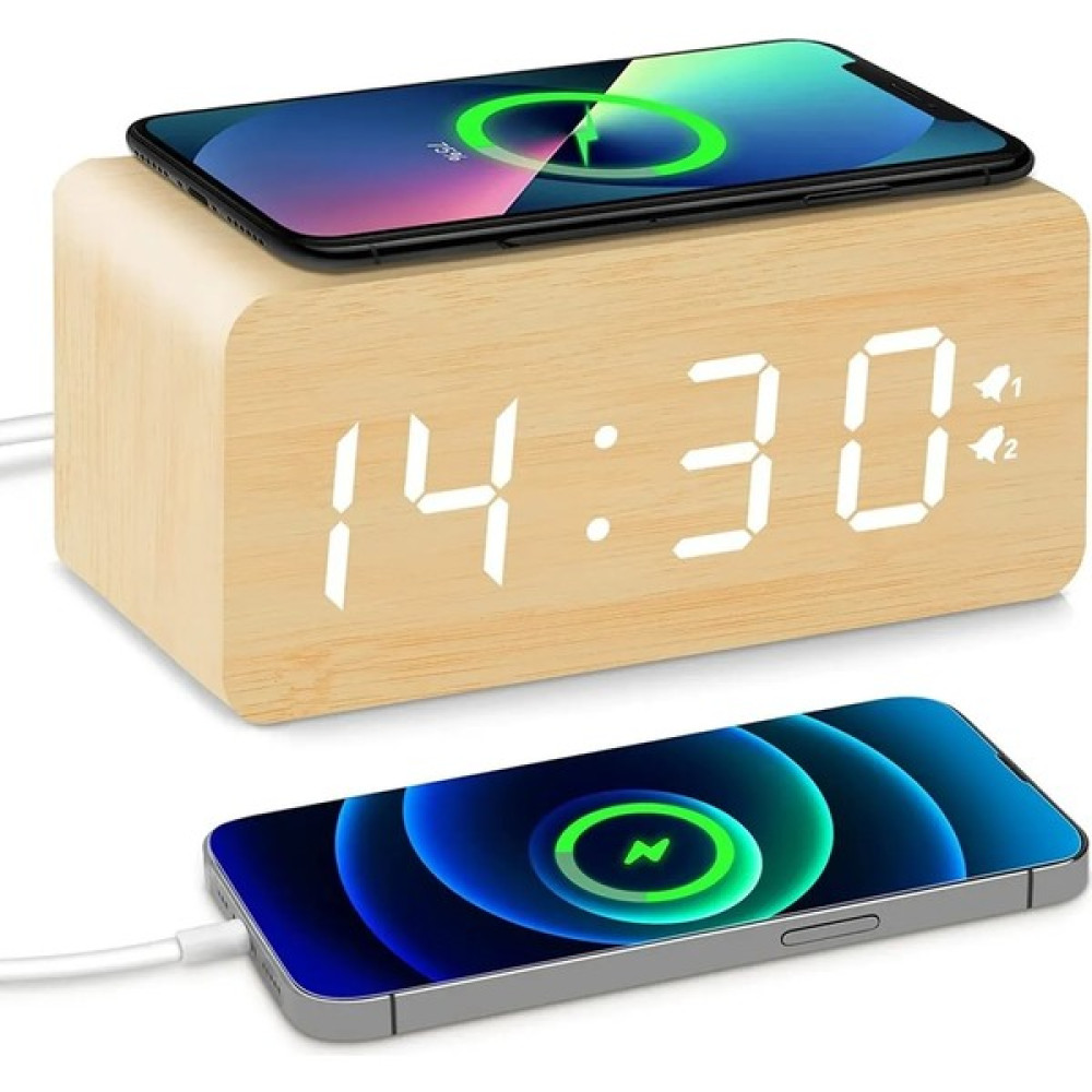 Filli Kutum Dekoratif Bambu Alarmlı Saat Göstergeli Wireless Şarj Standı Cep Telefonu Şarj Cihazı Fiyatı