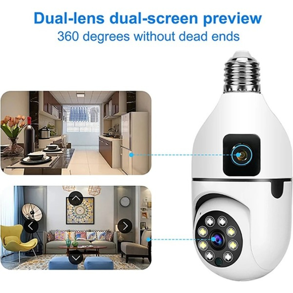 Filli Kutum Panoramik LED Ampul Çift Kamera Wifi 360 Derece Panoramik Görüntüleme Kablosuz Ev Gözetleme Kamerası Gece Görüş Çift Yönlü Ses Akıllı H... Güvenlik Kameraları Fiyatı