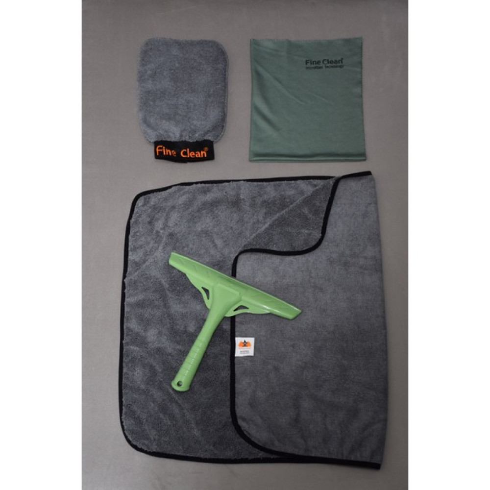 Fine Clean 4'lü Mikrofiber Oto Yıkama Kurulama Araba Silme Bezi + Cam Bezi + Oto Eldiveni + Silecek Oto Bakım Bezleri Fiyatı