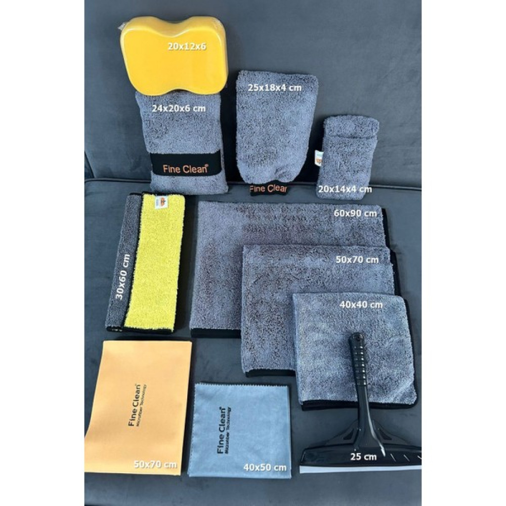 Fine Clean Mikrofiber Oto Yıkama Temizleme Araç Kurulama Bez , Eldiven Sünger Araba Seti (11 Parça) Oto Bakım Bezleri Fiyatı