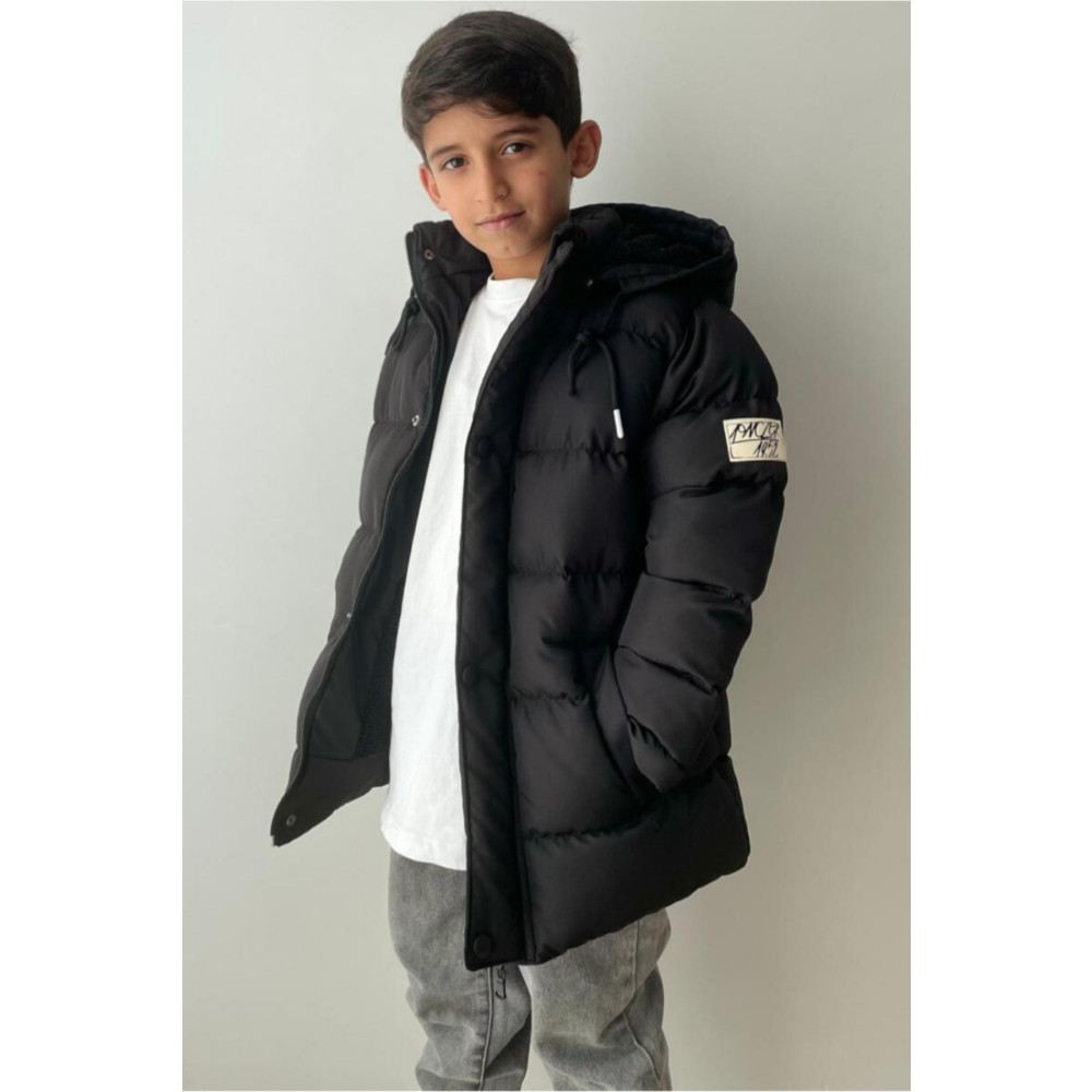 FineKids Siyah Erkek Çocuk Montu - Kapüşonlu Siyah Mont 10-11 Yaş Beden Bayan Mont Fiyatı