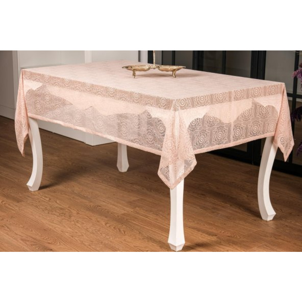 Finezza Aycicegi Lux Rasel Dantel Pembe Masa Ortusu 155X220 Cm - 1284 Yemek Odası Takımı / Seti Fiyatı