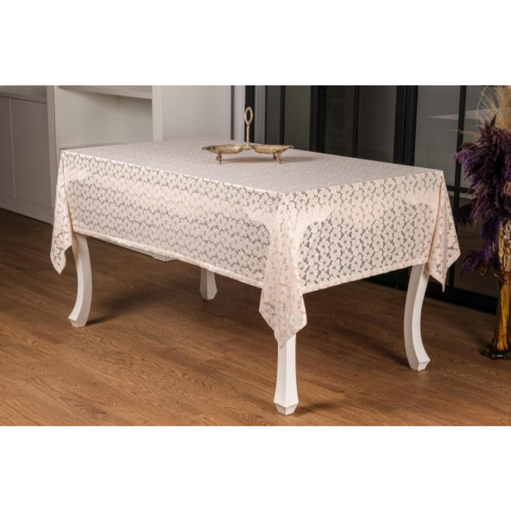 Finezza Lilyum Lux Rasel Dantel Bej Masa Ortusu 155X220 Cm - 1290 Yemek Odası Takımı / Seti Fiyatı