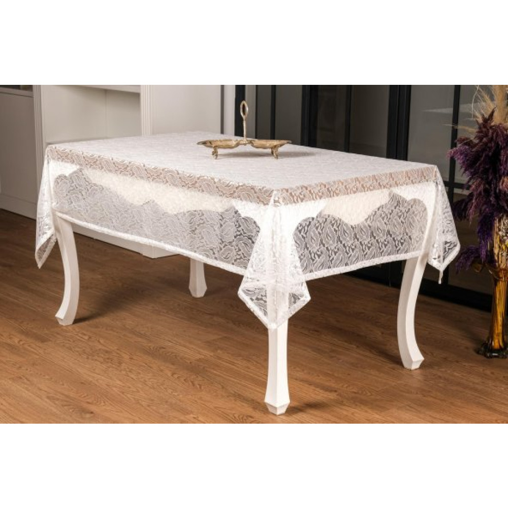 Finezza Sal Lux Rasel Dantel Krem Masa Ortusu 155X220 Cm - 1292 Yemek Odası Takımı / Seti Fiyatı