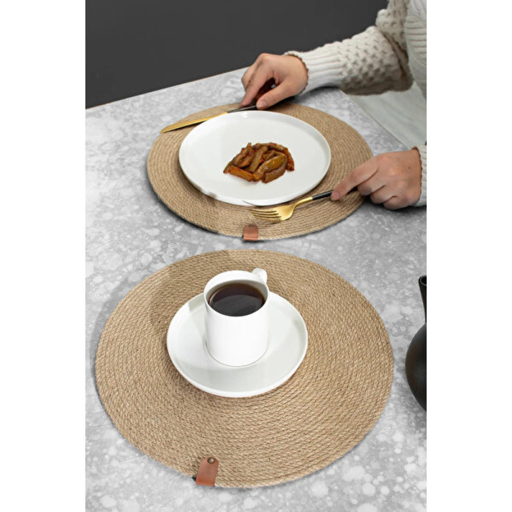 Fing Ev 2 Adet 32CM Yuvarlak Hasır Jüt Amerikan Servis Hasır Jüt Örgü Supla Sunum Takımı - 32 x 32 cm - Hardal Sarısı Amerikan Servis Fiyatı