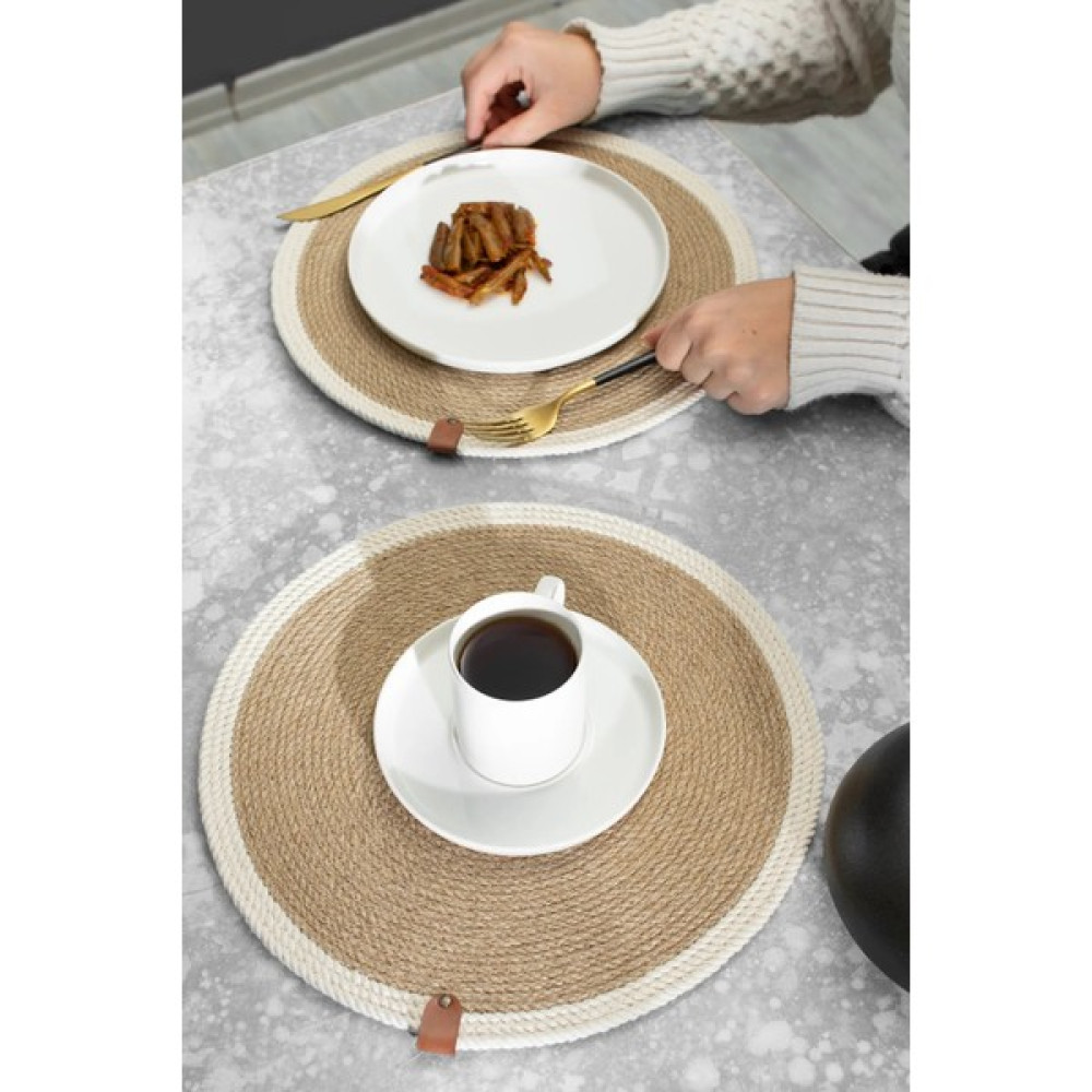 Fing Ev 2 Adet 32CM Yuvarlak Hasır Jüt Amerikan Servis Hasır Jüt Örgü Supla Sunum Takımı - Beyaz - 32 x 32 cm Amerikan Servis Fiyatı