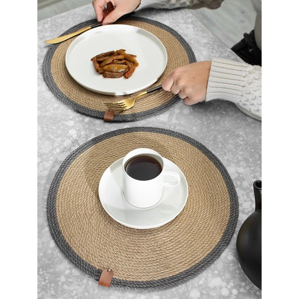 Fing Ev 2 Adet 32CM Yuvarlak Hasır Jüt Amerikan Servis Hasır Jüt Örgü Supla Sunum Takımı - Siyah - 32 x 32 cm Amerikan Servis Fiyatı