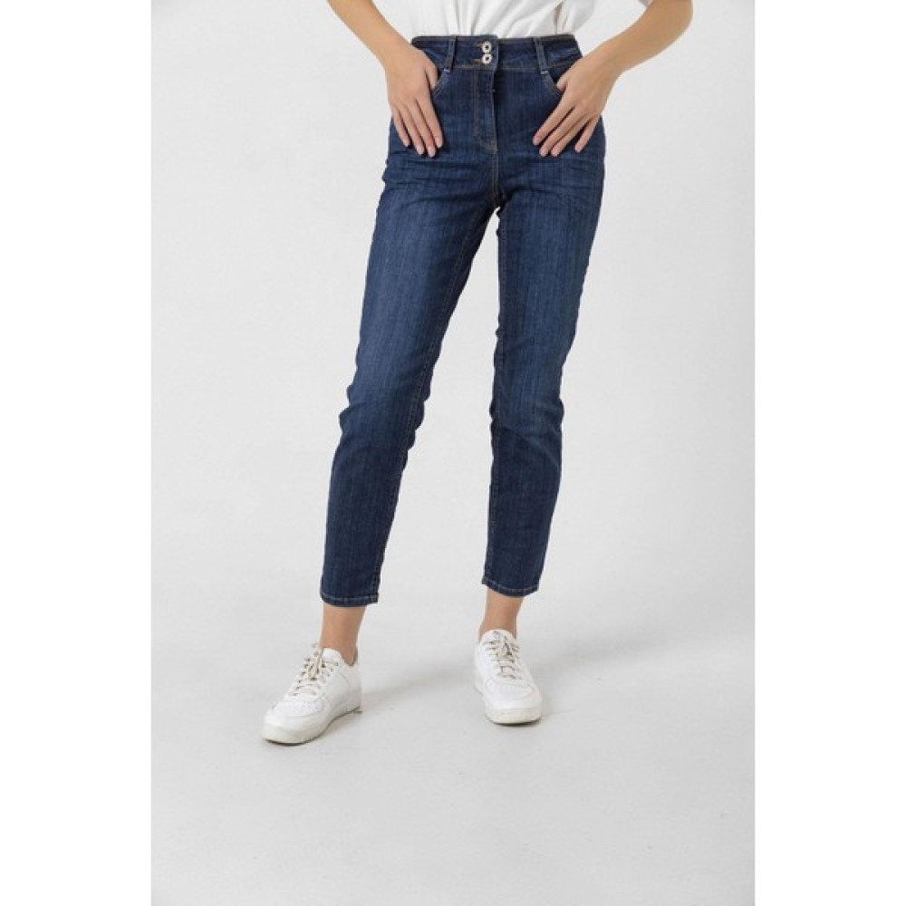 Finger Print Lacivert Çift Düğmeli Likralı Esnek Denim Pantolon Bayan Jeans / Kot Pantolon Fiyatı