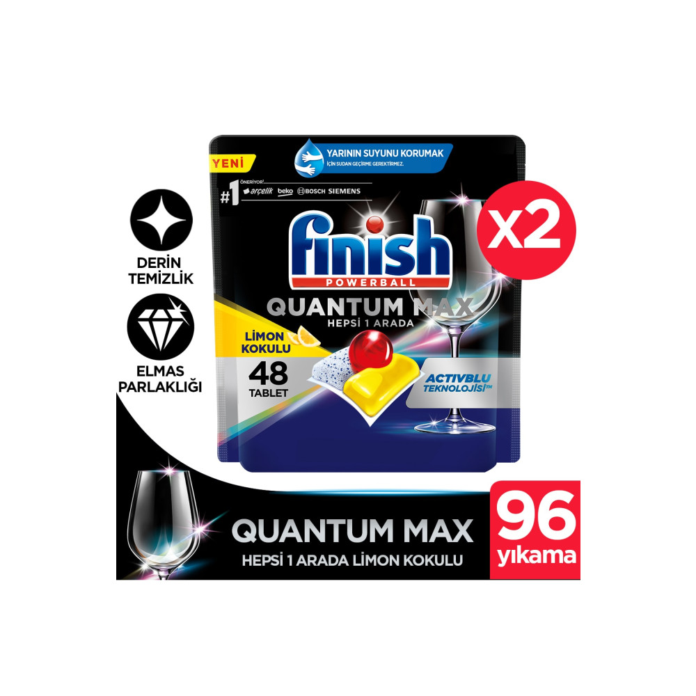 Finish Quantum Max 96 Kapsül Bulaşık Makinesi Deterjanı Tableti Limon (48X2) Bulaşık Yıkama Fiyatı