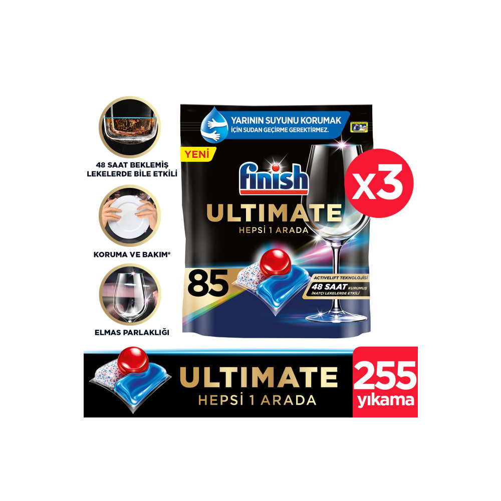 Finish Ultimate Hepsi Bir Arada 255 Kapsül Bulaşık Makinesi Deterjanı Tableti (85x3) Bulaşık Yıkama Fiyatı