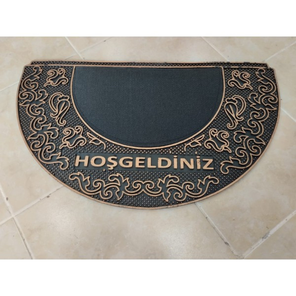 Fipek Kapı Önü Paspası Hoşgeldiniz Yazılı Kauçuk Gold Renkli Yarım Daire - Siyah - Gold - 70 x 45 cm Paspas Fiyatı