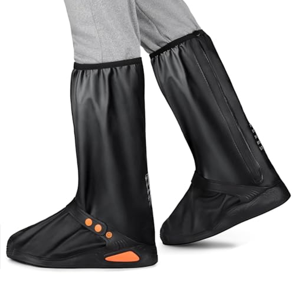 Fippy Waterproof Shoe Covers for Women Men, Reusable Rain Boot Shoe Covers with Reflector, Suitable for Traveling, Riding, Hiking (Black, X-Large)