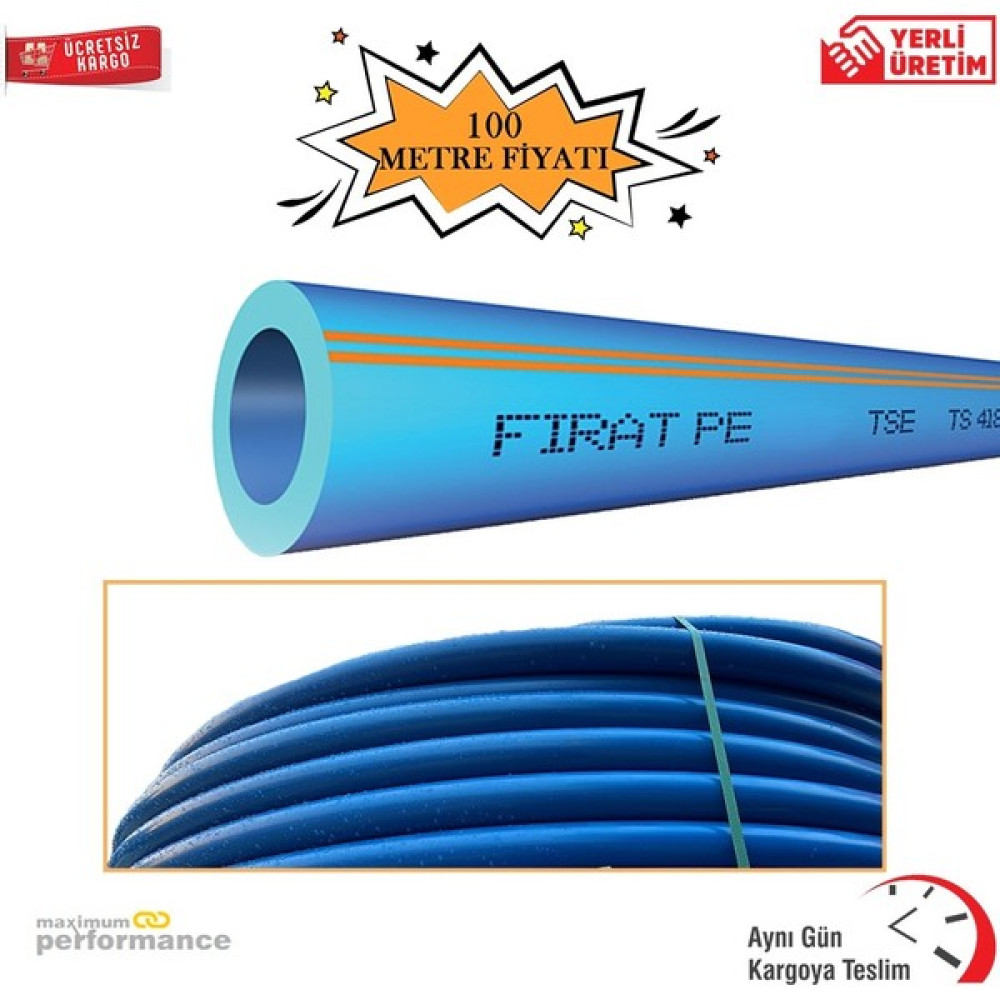 Fırat 25 mm Mavi Kangal Boru Sulama Borusu 10 Atü (100 Metre) - 100 m Bahçe Malzemeleri Fiyatı