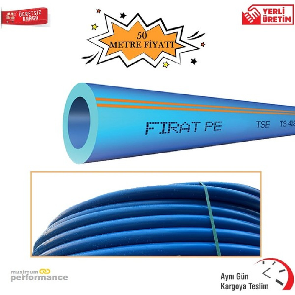 Fırat 32 mm Mavi Kangal Boru Sulama Borusu 10 Atü (50 Metre) - 50 m Bahçe Malzemeleri Fiyatı
