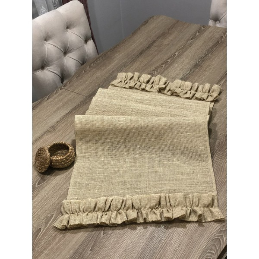 Fırat Rize Bezleri Fırfırlı Hasır Keten Runner / 45X140 - Bej - 45 x 140 cm Masa Örtüsü Fiyatı