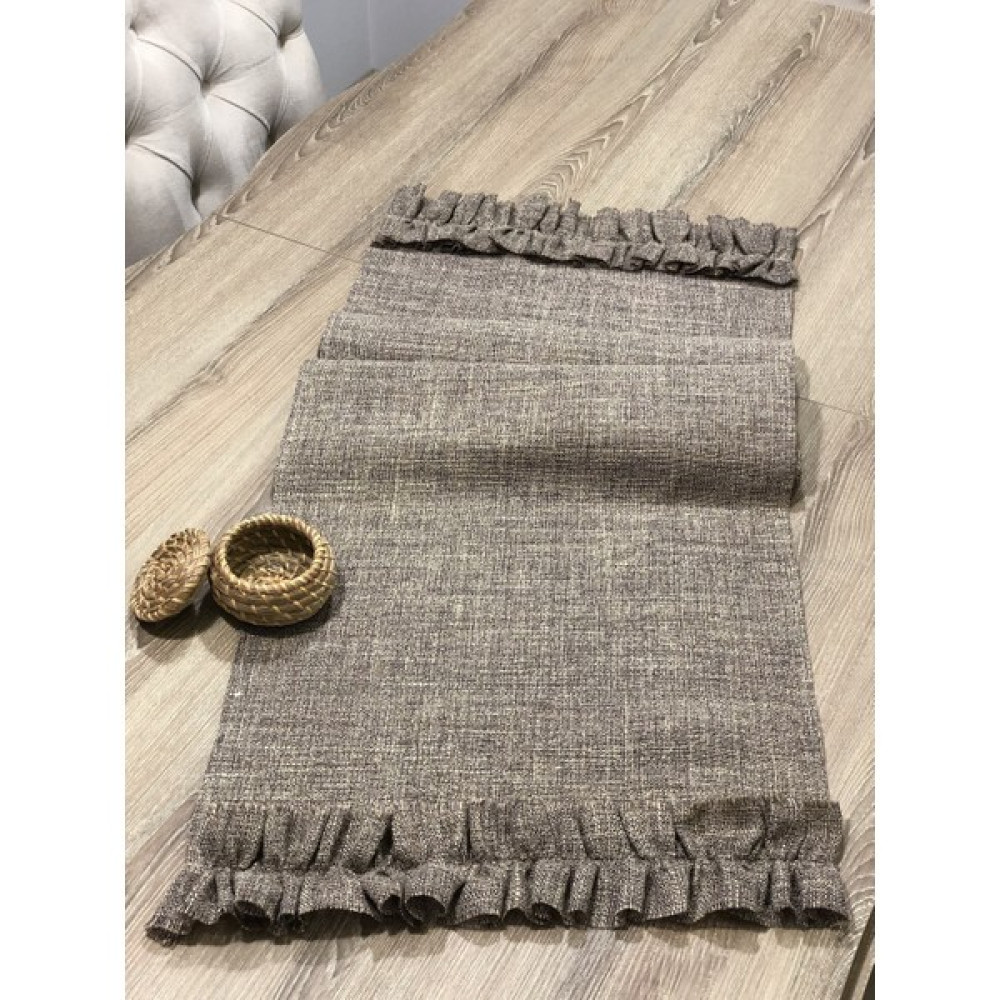 Fırat Rize Bezleri Fırfırlı Hasır Keten Runner / 45X140 - Kahverengi - 45 x 140 cm Masa Örtüsü Fiyatı