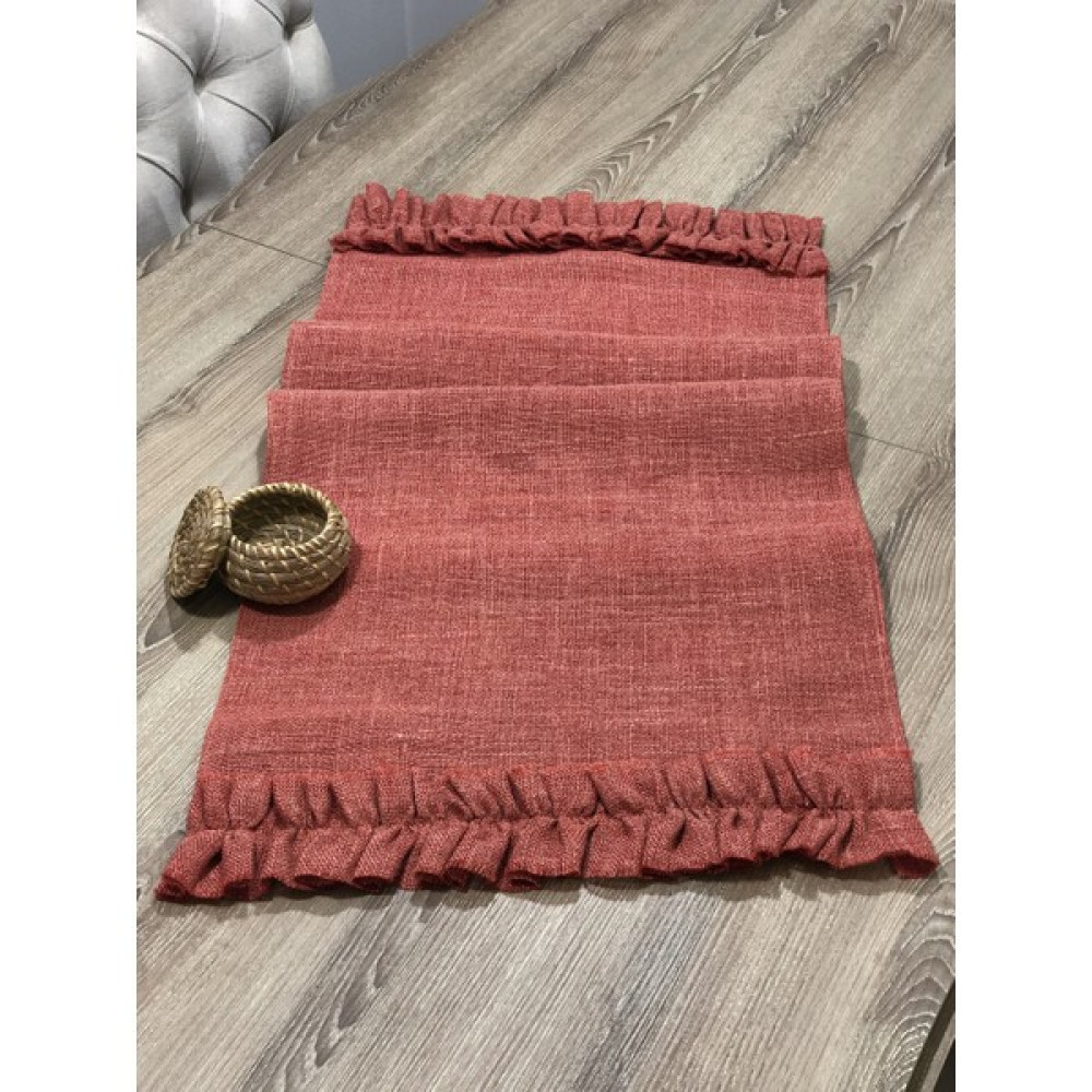Fırat Rize Bezleri Fırfırlı Hasır Keten Runner / 45X140 - Kırmızı - 45 x 140 cm Masa Örtüsü Fiyatı