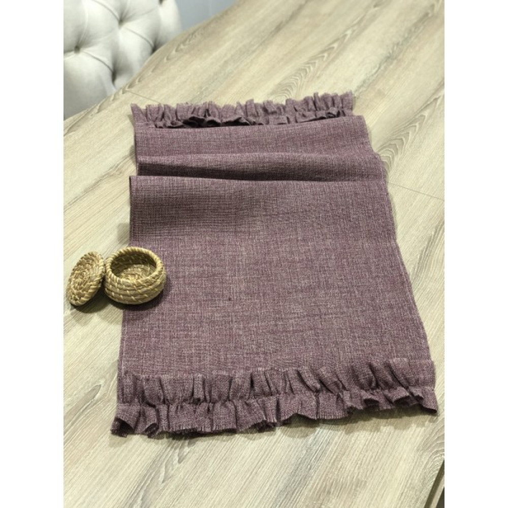 Fırat Rize Bezleri Fırfırlı Hasır Keten Runner / 45X140 - Mor - 45 x 140 cm Masa Örtüsü Fiyatı