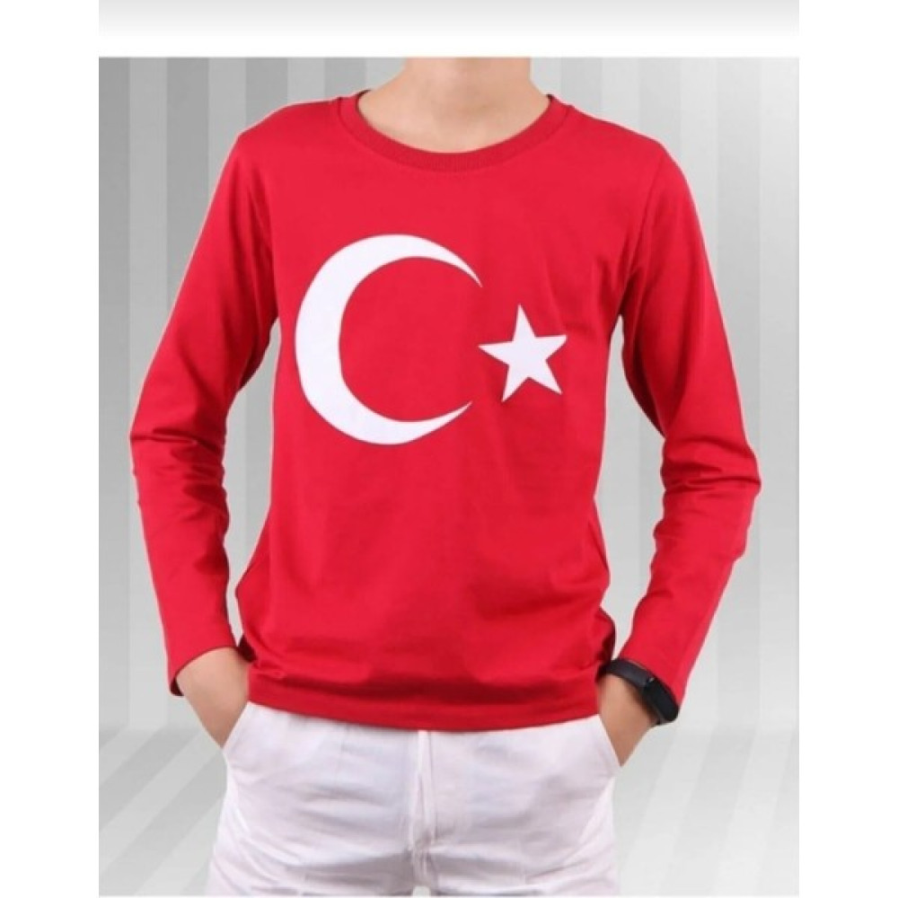 Fires Giyim Türk Bayrağı Baskılı Penye Uzun Kollu Tshirt Erkek Çocuk T-shirt Fiyatı
