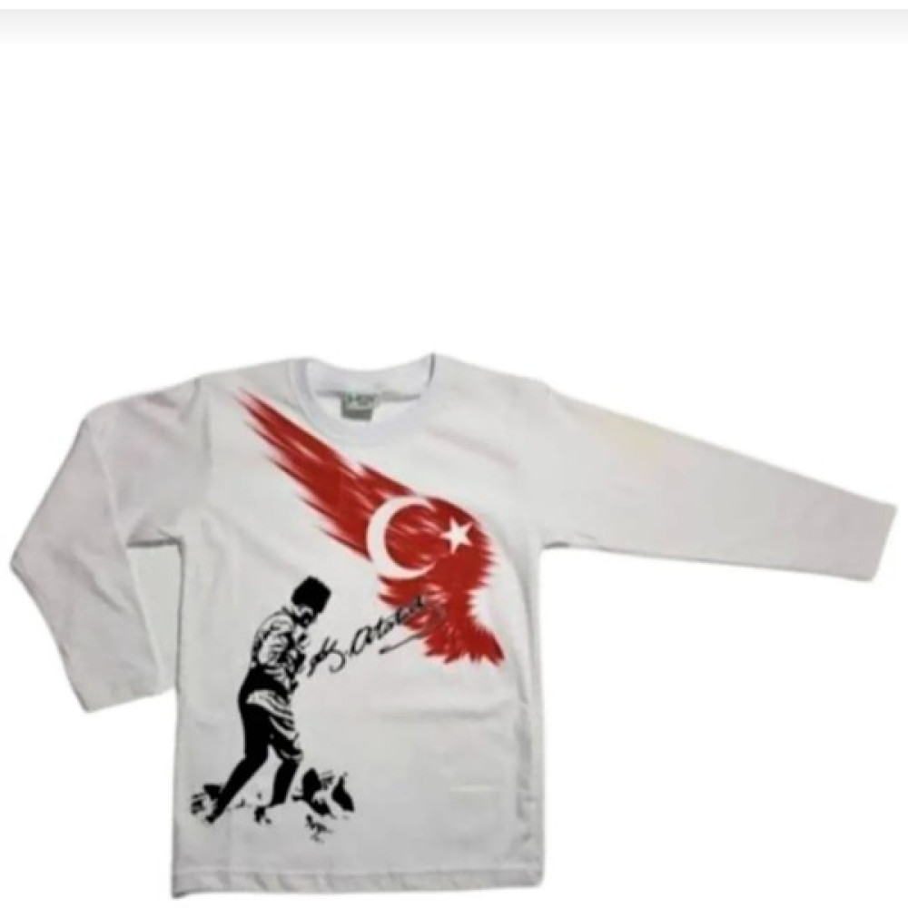 Fires Giyim Uzun Kol Kocatepe Beyaz Uzun Kollu Ay Yıldızlı Atatürk Tişörtü Erkek Çocuk T-shirt Fiyatı