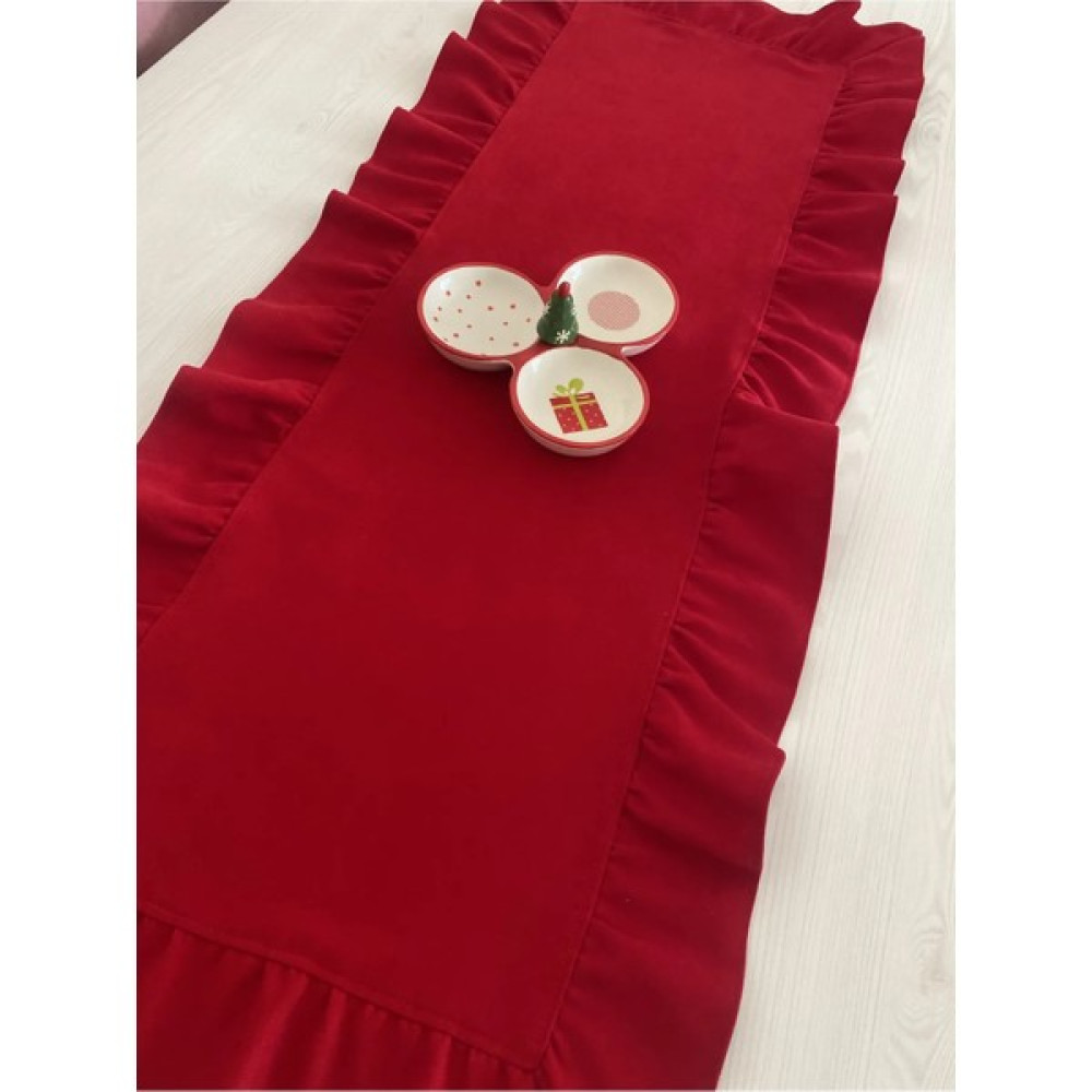 Fırfırlı Runner - Kırmızı - 45 x 110 cm Masa Örtüsü Fiyatı