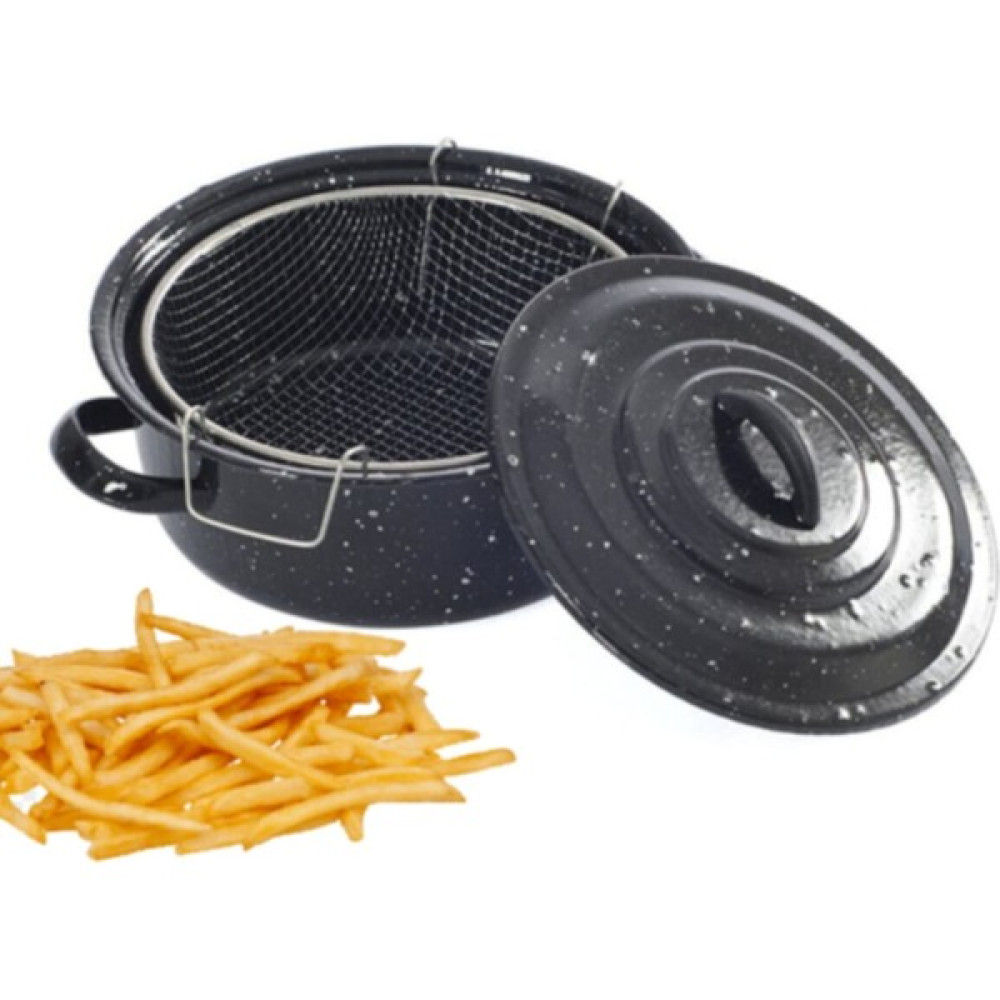Fırsatbidünya Siyah Kapaklı Emaye Cips Fritöz Kızartma Tenceresi 24 cm Tencereler Fiyatı