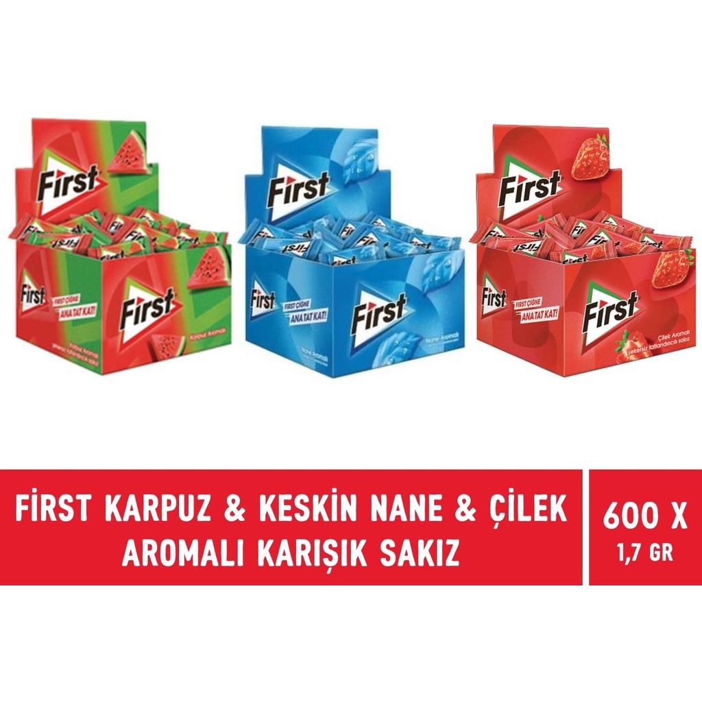 First Keskin Nane & Çilek & Karpuz Aromalı Tekli Sakız 1,7 gr - 600 Adet - 80 gr Diğer Fiyatı