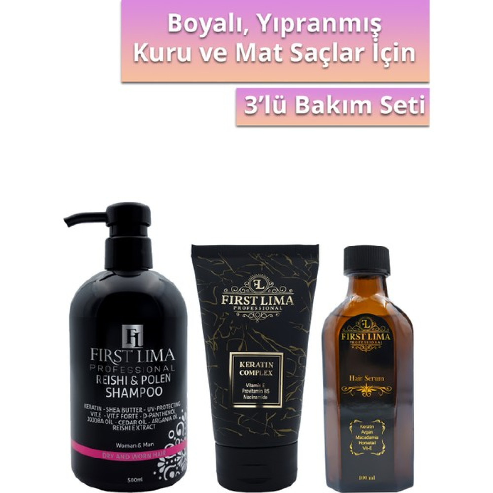 First Lima Professional Yıpranmış Saçlar Için Keratin Bakım Seti: Reishi & Polen Şampuan - Keratin Complex - Hair Serum Saç Bakım Maskeleri & Serumlar & Spreyler Fiyatı