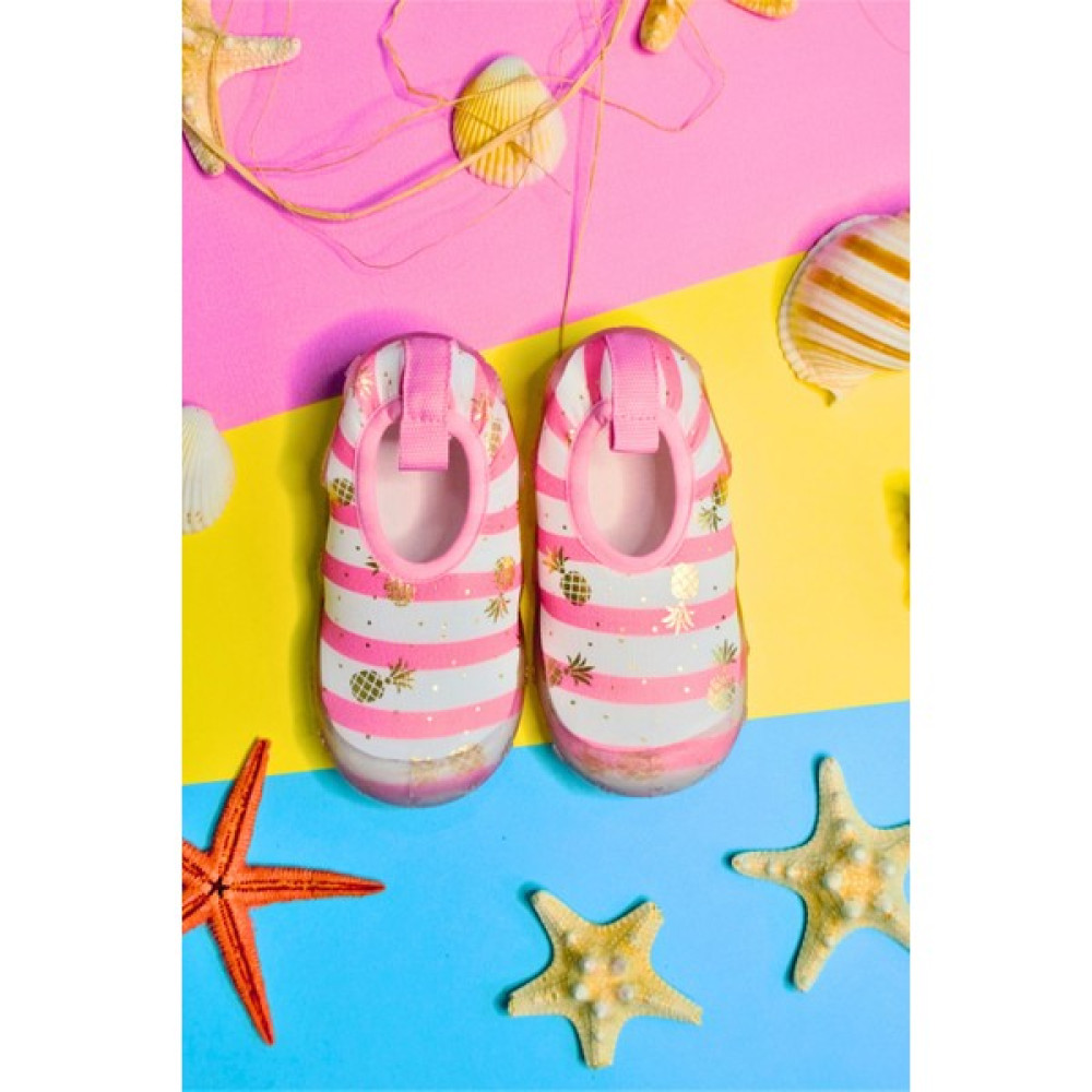 First Step Ananas Baskılı Varak Pembe Kız Çocuk Kaydırmaz Tabanlı Deniz AYAKKABISI-F-7018 Su Ayakkabısı Fiyatı