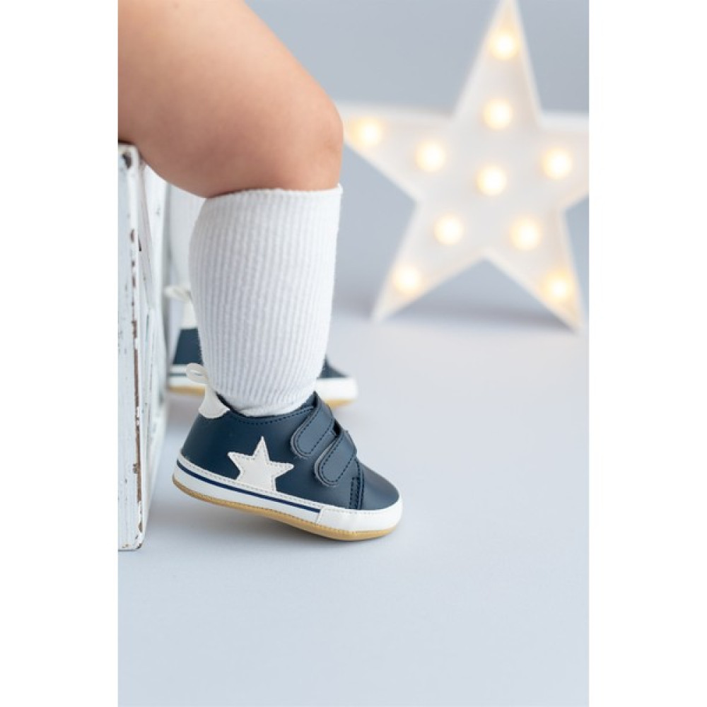 First Step Beyaz Yıldızlı Lacivert Erkek Bebek Cırt Cırtlı Patik AYAKKABI-G-2352 Bebek Ayakkabısı Fiyatı