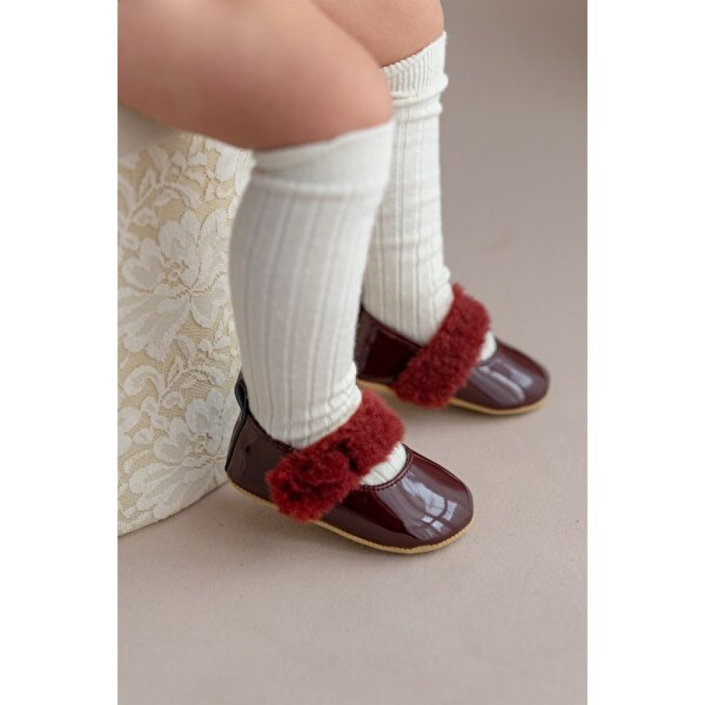 First Step Bordo Tüylü Cırt Cırtlı Rugan Kız Bebek Babet PATIK-G-2355 Bebek Ayakkabısı Fiyatı