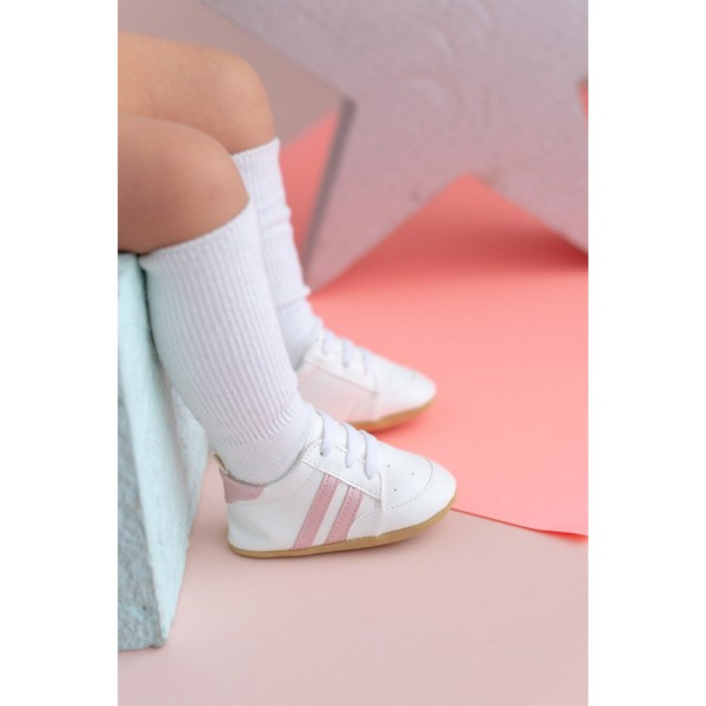 First Step Pembe Çizgili Beyaz Kız Bebek Spor Patik AYAKKABI-G-2354 Bebek Ayakkabısı Fiyatı