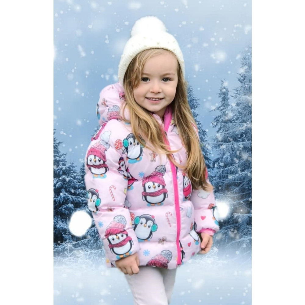 First Steps Kız Çocuk İçi Polarlı Kapüşonlu Penguen Şeker Desenli Kışlık Şişme Mont & Kaban & Parka 6-7 Yaş Beden Bayan Mont Fiyatı