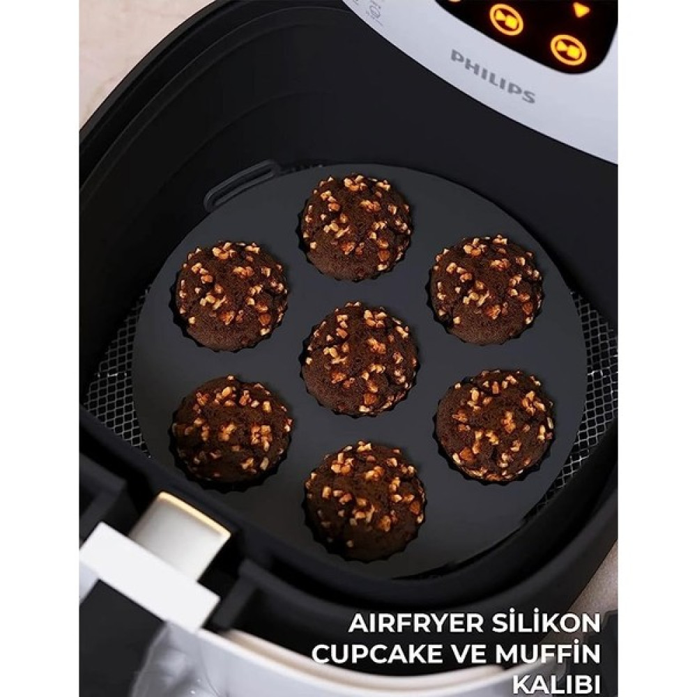 Fırtına Airfryer Silikon Muffin Kek Kalıbı 7 Gözlü Hava Fritözü Kek ve Çörek Pişirme Kalıbı Aksesuarı - Siyah Kek Kalıpları Fiyatı