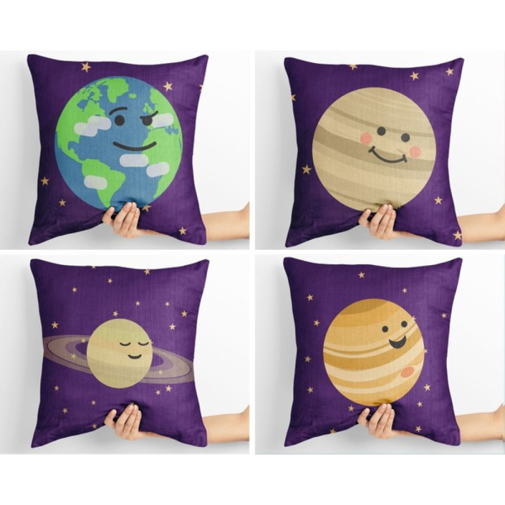 Firuz Ev Tekstil Çift Taraflı Dijital Baskılı Kırlent Kılıfı 4'lü Set -32 - 42 x 42 cm - Menekşe Moru Kırlent / Mobilya Yastığı Fiyatı