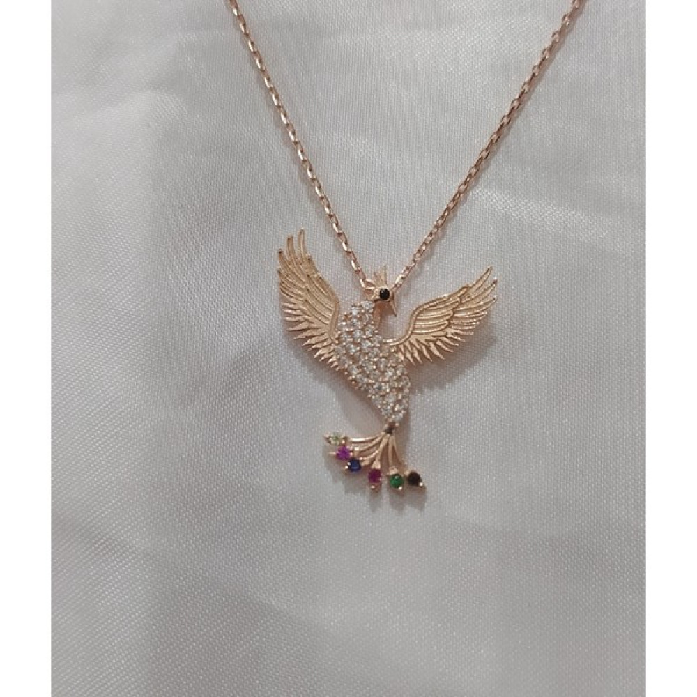Firuze Gümüş Zümrütü Anka Kuşu Modeli Mavi Aşk Renkli Taşlı Gümüş Kolye - Rose - 45cm Gümüş Kolye Fiyatı