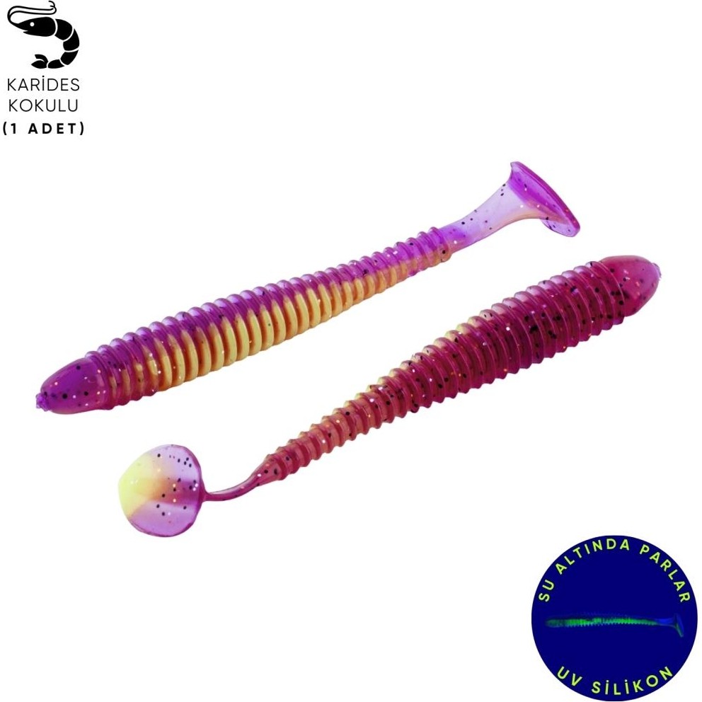 Fishack Silikon Kurt Yem - 4,2g 105mm - Turna/Levrek Silikonu - 1 Adet - Mor/Yeşil - Karides Kokulu Suni Balık Yemi / Rapala Fiyatı