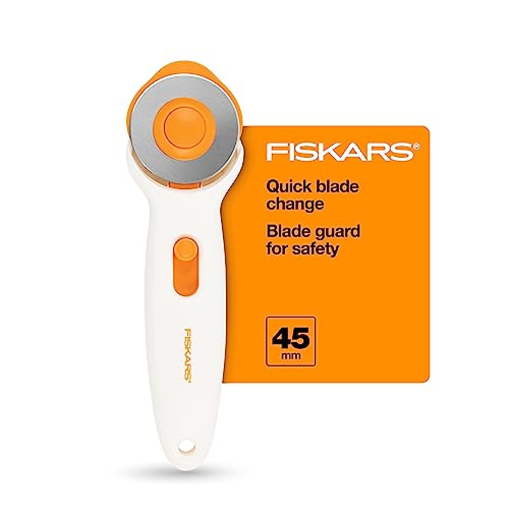 Fiskars 45mm Rotary Cutter for Fabric, Premium Steel Stick Fabric Cutter Cuts Through Multiple Layers, Right and Left Handed, Easy and Safe Blade Change, Arts and Crafts, Sewing and Quilting Tools Sewing Machine Fiyatı
