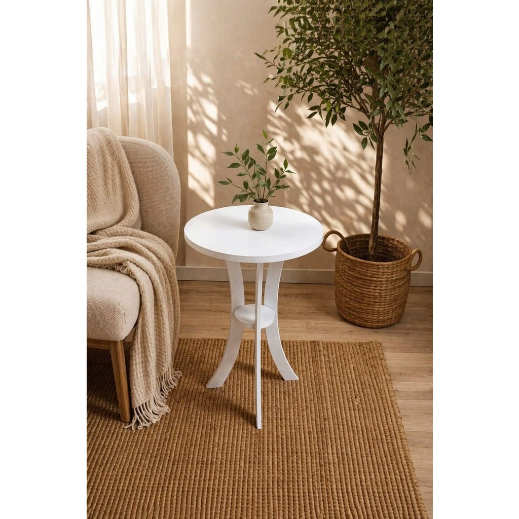 Fiskos Beyaz Yan Sehpa 50 cm Çap - 60 cm Yükseklik Modern Zigon Yan Sehpa Beyaz Diğer Fiyatı