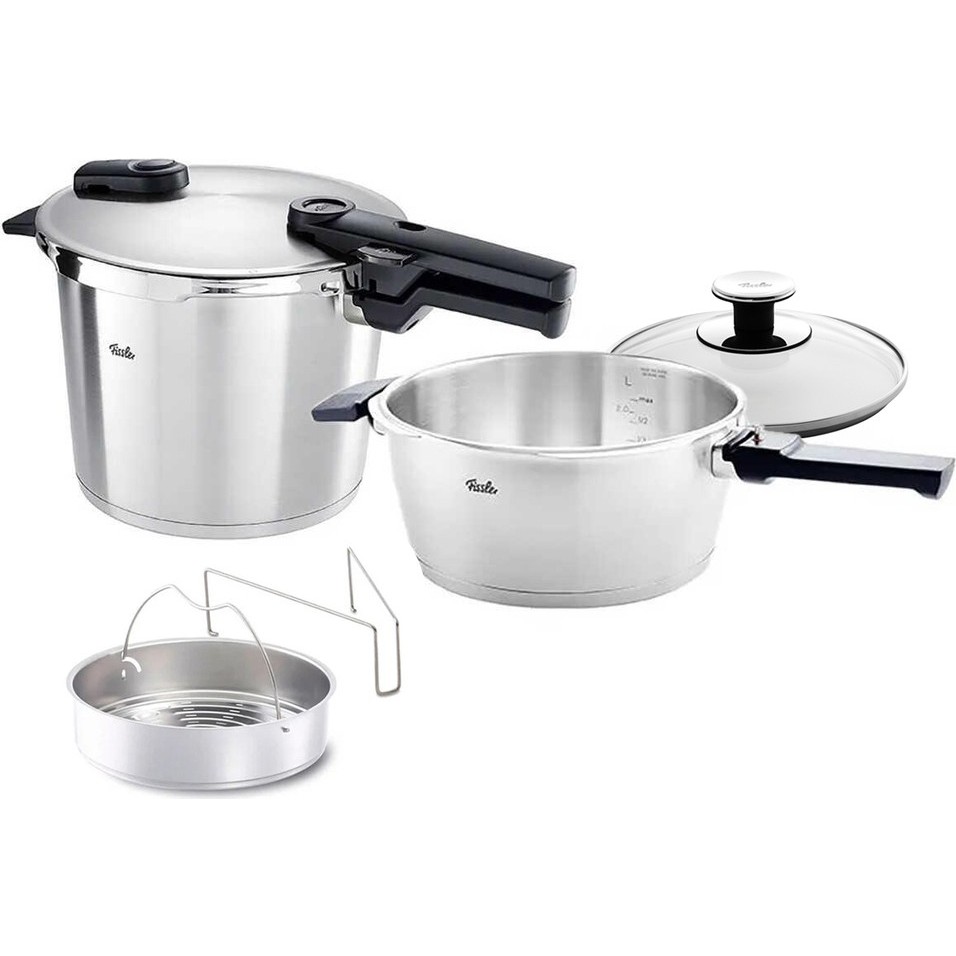 Fissler Vitaquick Premium 8+4 Litre Düdüklü Tencere + Buharda Pişirme Aparatı - 4 - 8 L Set - Gümüş Tencereler Fiyatı