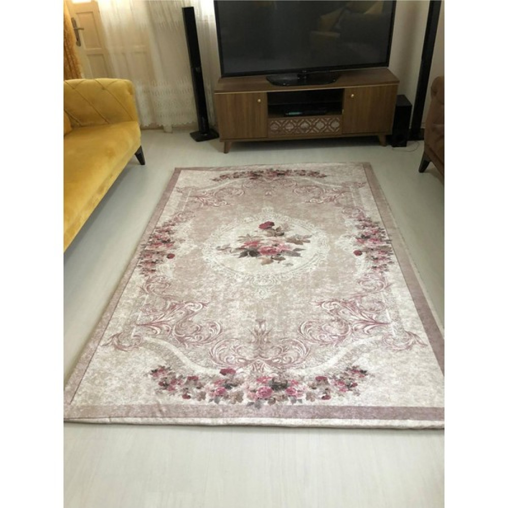 Fistanbul Halı Fistanbul Lastikli Dekoratif Halı Örtüsü - 160 x 230 cm - Gül Kurusu Salon & Oturma Odası Tekstili Fiyatı