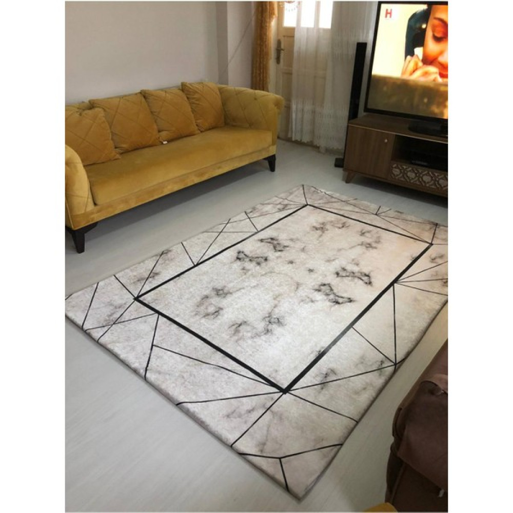 Fistanbul Halı Fistanbul Modern Desen Lastikli Halı Örtüsü - 150 x 230 cm - Krem Salon & Oturma Odası Tekstili Fiyatı