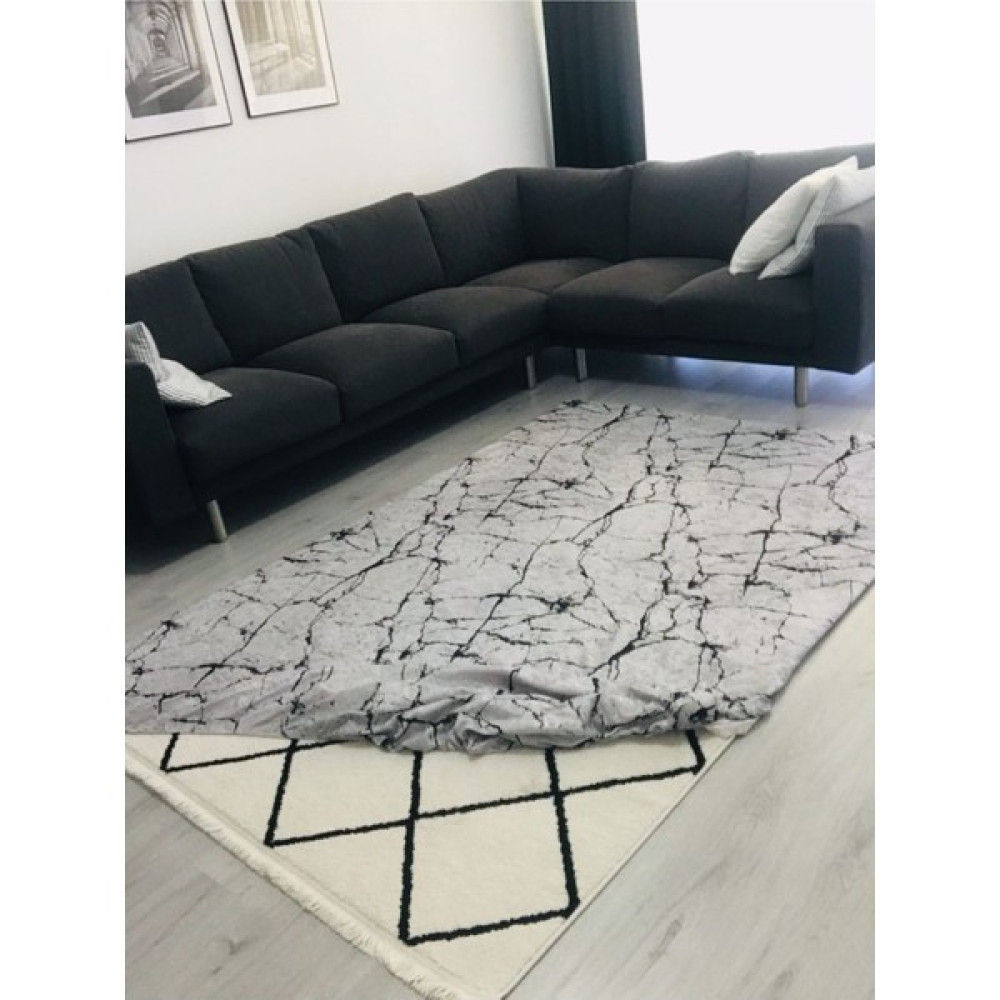 Fistanbul Halı Fistanbul Modern Desen Lastikli Halı Örtüsü - 150 x 235 cm - Açık Gri Salon & Oturma Odası Tekstili Fiyatı