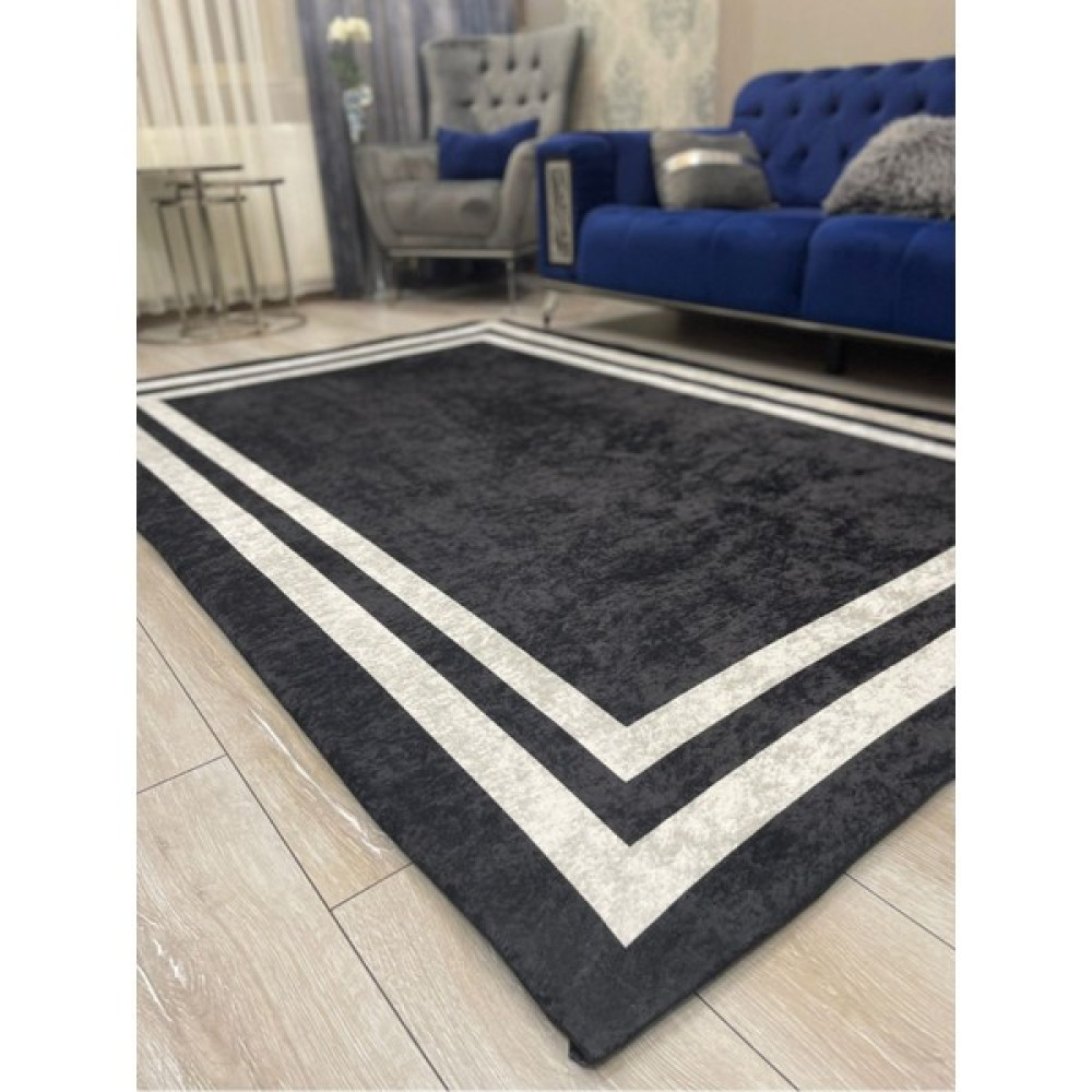 Fistanbul Halı Fistanbul Modern Desen Lastikli Halı Örtüsü - 160 x 230 cm - Siyah Salon & Oturma Odası Tekstili Fiyatı