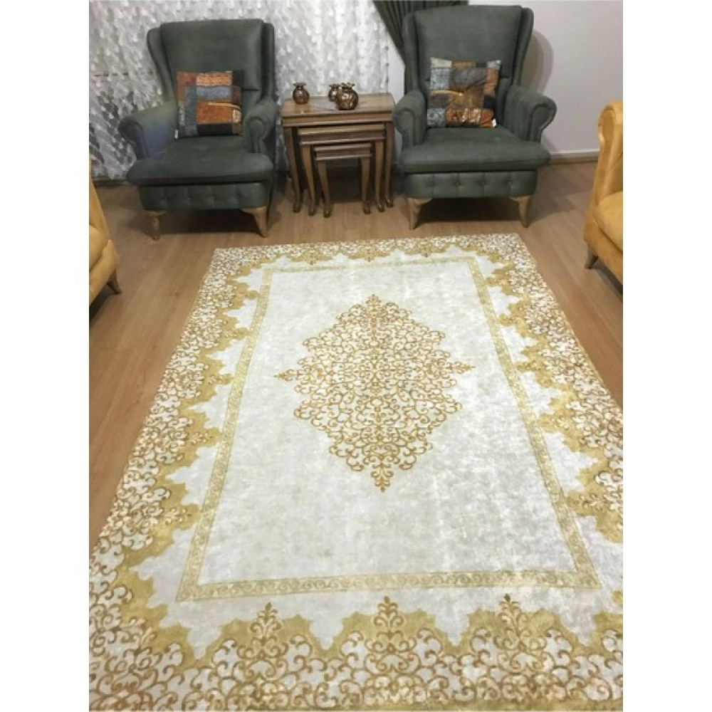 Fistanbul Halı Fistanbul Modern Desen Lastikli Halı Örtüsü - 160 x 235 cm - Sarı Salon & Oturma Odası Tekstili Fiyatı