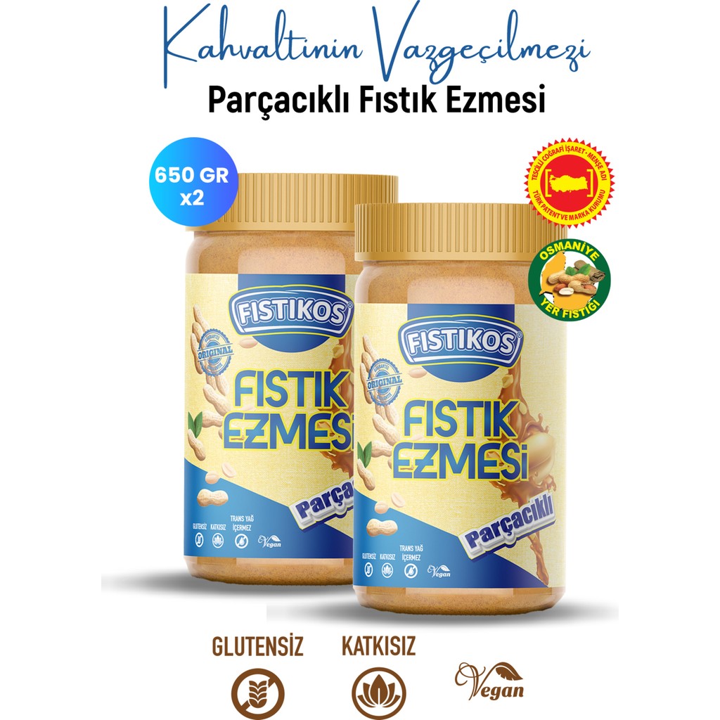 Fıstıkos 2 Li Tatlı & Parçacıklı Yer Fıstığı Ezmesi 1300 G - 1,3 kg Diğer Fiyatı
